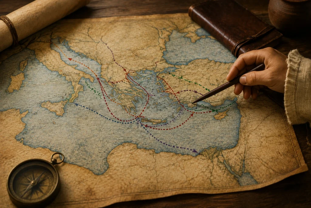 Mapa das viagens missionárias do apóstolo Paulo