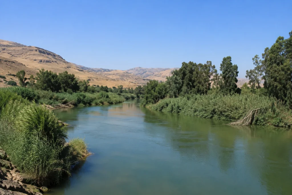 Como o rio Jordão conecta diferentes acontecimentos da narrativa bíblica